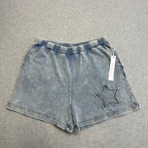 Jane+Delancey Shorts SZ L Blue Acid Wash Elastic Waistband Stretch Pull On Terry